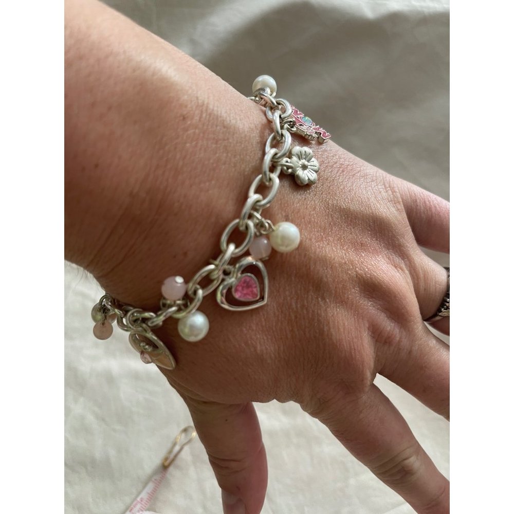 #1 Mom Silver Tone Pink/White Chain Link Charm Bracelet - Picture 5 of 13